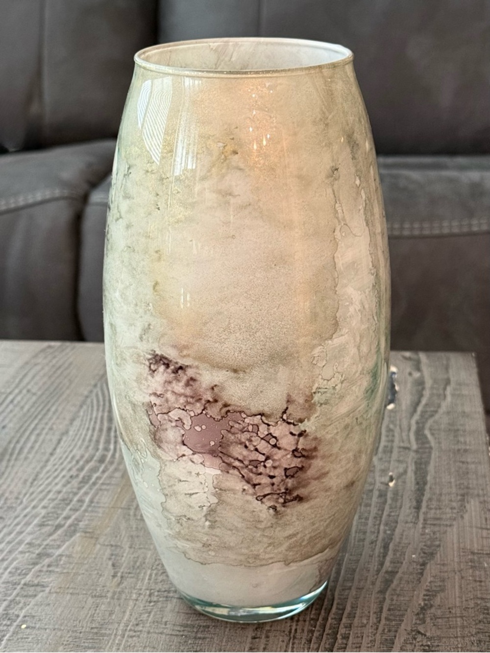 Franco Sarto Glass Vase with Cream, Sea Green and Mauve Marble Finish